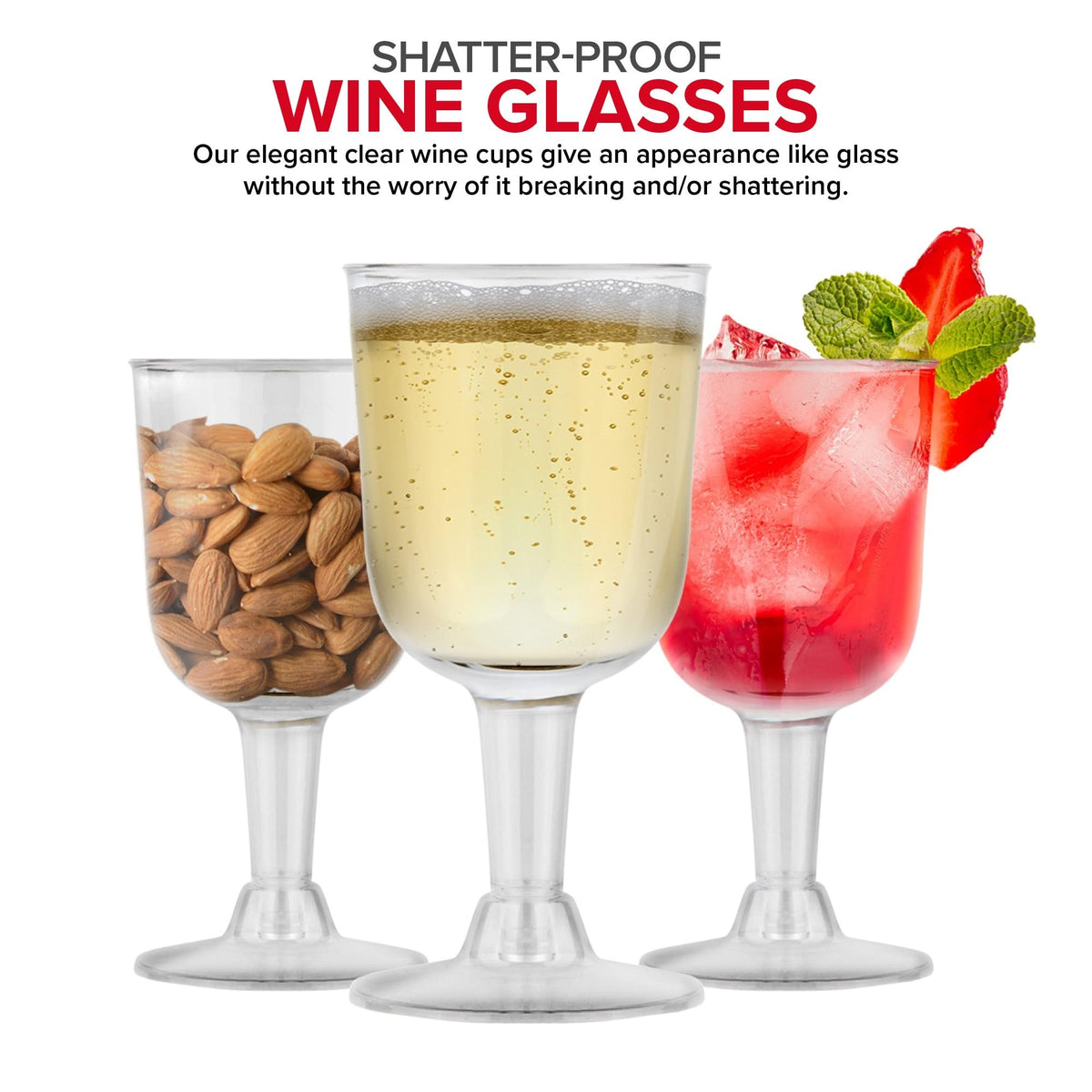 5 oz Clear Plastic Wine Glass (80 Pack) - BPA Free & Recyclable - Shatterproof Wine Goblet - Disposable & Reusable Cups for Champagne by Stock Your Home – 2 Pack Pack of 40
