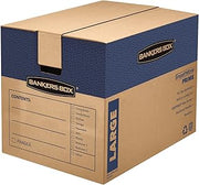 Bankers Box 6-Pack Large Prime HD Moving Boxes with Reinforced Handles | Upgrade moving day with Prime boxes featuring attached lids, strong handles, and fast setup.