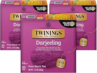 Twinings Darjeeling Tea - A Delicate, Dry Black Tea, Sophisticated Coffee Alternative with Less Caffeine, Individually Wrapped Tea Bags, 50 Count (Pack of 3)
