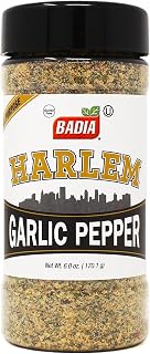 Badia Harlem Garlic Pepper Seasoning Blend, 6 oz – Bold Garlic & Pepper Flavor for Chicken, Steak, Seafood, Pasta, Vegetables, Gluten Free