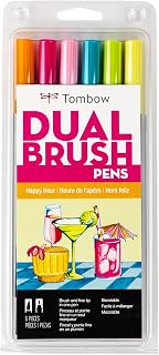 Tombow 56243 Dual Brush Pen Art Markers, Happy Hour, 6-Pack. Brush/Fine Tip