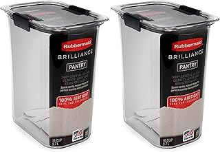 Rubbermaid Brilliance Food Storage Container, 16-Cup, Airtight | Clear/Grey | For Pantry Organization | Pack of 2