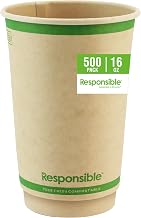 12 oz Double Wall Insulated Paper Coffee Cups (500 Count) by Responsible Products – 12 Ounces, 12.0 fluid_ounces, Paper, Classic White, Pack of 500