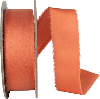 Reliant Ribbon Frayed Edge Silk Touch, Ginger, 1 Inch, 25 Yards