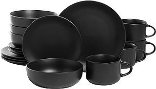 10 Strawberry Street Wazee Matte 16 Pc Coupe Dinnerware Set, Matte Black