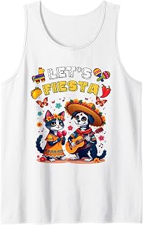 Cat and Dog Sugar Skull Let’s Fiesta Día Los Muertos Costume Tank Top