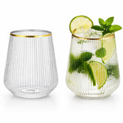Oojami Ribbed Plastic Wine Glasses, 12 Ounce, Gold Rim, 40 Pack