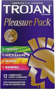 TROJAN Pleasure Variety Pack Lubricated Condoms, 12 Count