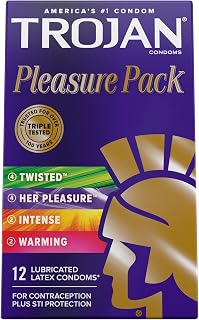 TROJAN Pleasure Variety Pack Lubricated Condoms, 12 Count