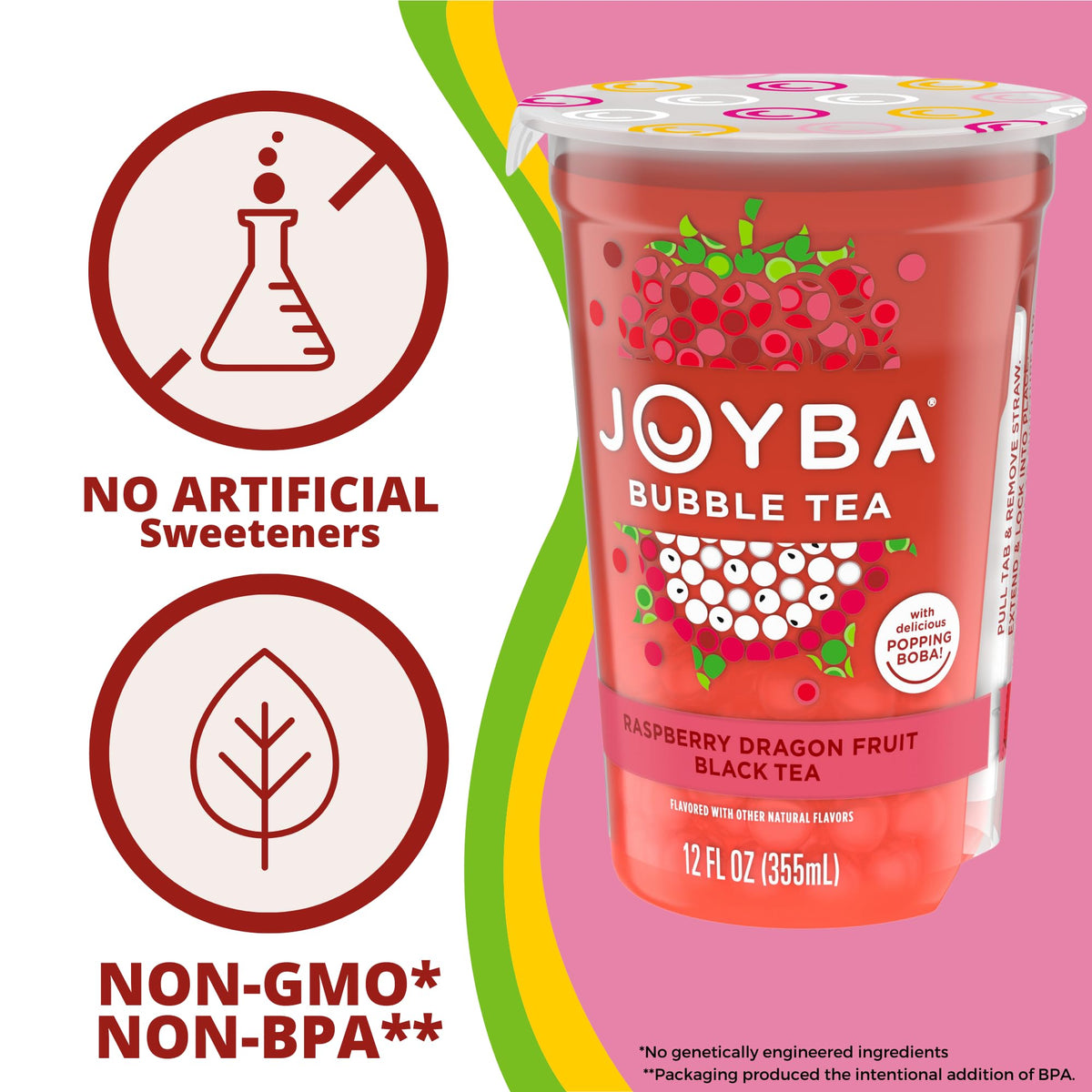 Bubble Tea Raspberry Dragonfruit Black Tea Bubble Tea by JOYBA – 6 Pack, Pack of 6