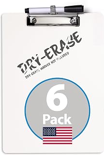 Officemate 12.5" x 9" Dry Erase Clipboard 6pk, Pen Holder, 70 Sheet Capacity, Non-Staining Surface, for Teachers, Coaches, Professionals
