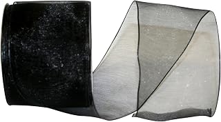 Reliant Ribbon Elegant Woven Sheer Wired Edge Ribbon, 2-1/2 Inch X 25 Yards, Black