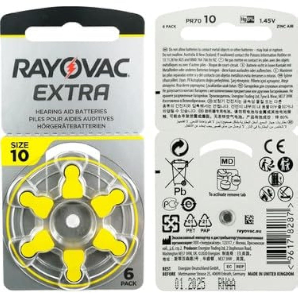 Extra Advanced Size 10 Hearing Aid Battery (Pack 60 PCS) by Rayovac – 6 Count (Pack of 10), Pack of 10