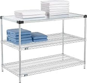 Global Industrial 3 Shelf, Chrome Wire Shelving Unit, Starter, 1 Solid Shelf, 48" W x 18" D x 34" H