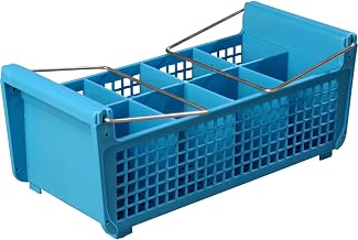 Carlisle FoodService Products Perma-Sil Polypropylene Flatware Basket – Commercial Flatware Organizer with Handles – Dishwasher Rack Accessory, 8 Compartments, Blue