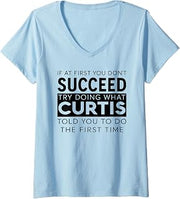 Womens Curtis Name Funny Joke Christmas Birthday Dad Man Father V-Neck T-Shirt