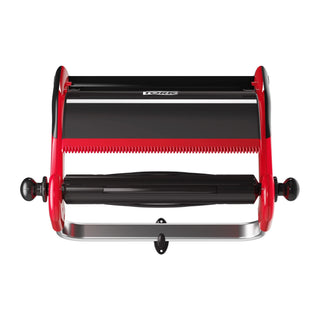 Wall Mounted Giant Roll Wiper Dispenser Red W by Tork – W 25.43in. H 18.23in. D 10.79in., Fiber Glass, Metal, Red/Smoke, Model 6521281