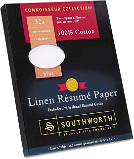 Southworth RD18BCFLN 100% Cotton Linen Resume Paper Blue 32 lbs. 8-1/2 x 11 100/Box