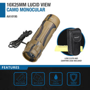 Lucid 10x25 Monocular Binocular (Camouflage) by Barska – Rubber, Camouflage, Model AA10194