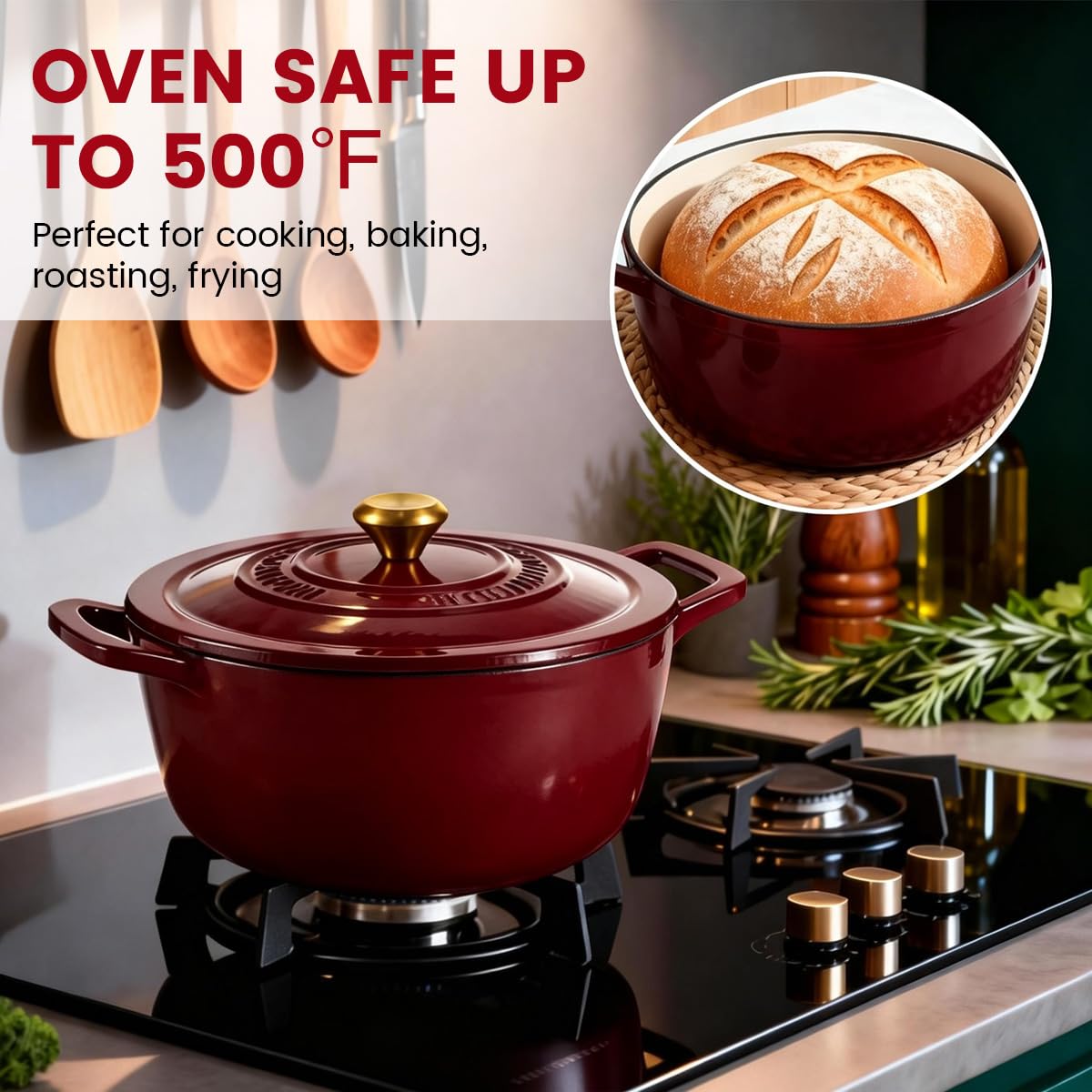 Jinchufuri Enameled Cast Iron Pot, 5.2 Quart, Red