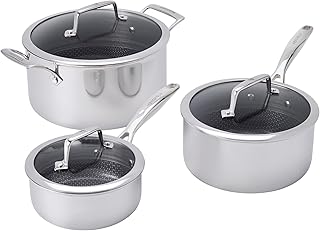 HENCKELS Paradigm Stainless Steel 6 pc Cookware Set, Tri-Ply Ceramic Nonstick Cookware with Dutch Oven, Non Toxic Induction Cookware Set, Metal-Utensil & Dishwasher Safe