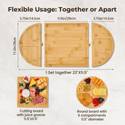 RosiRoli Bamboo Charcuterie Set, Magnetic 3-Piece Trays, Natural