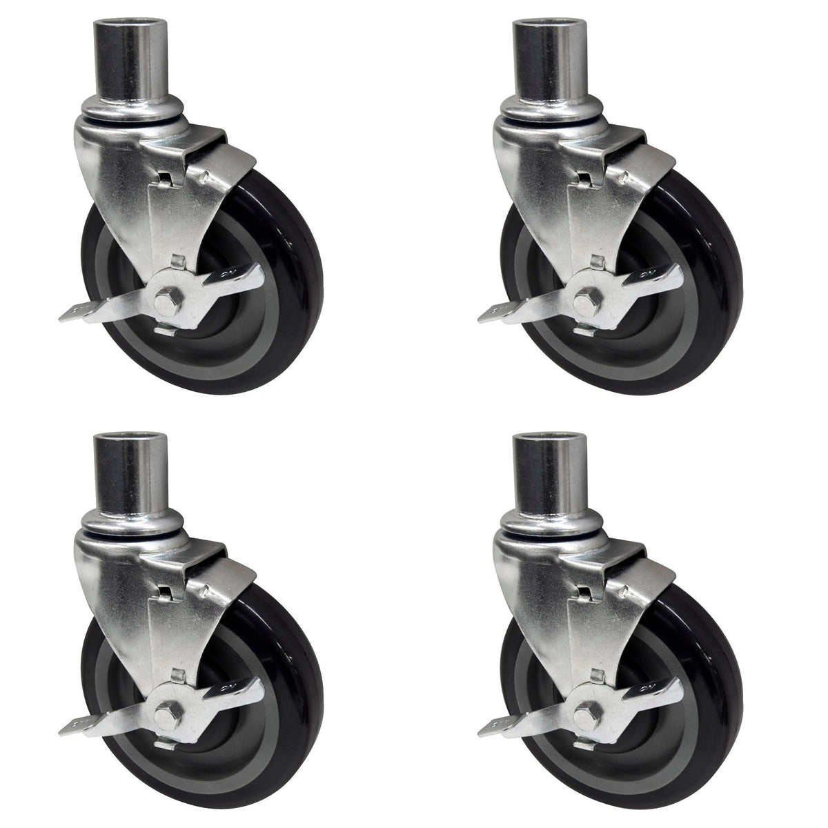 BK Resources 5" Universal Wire Shelving Swivel Casters – 5, Steel, Silver, Pack of 4, Model 5SBR-WS1-PS4