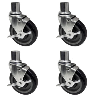 BK Resources 5" Universal Wire Shelving Swivel Casters – 5, Steel, Silver, Pack of 4, Model 5SBR-WS1-PS4