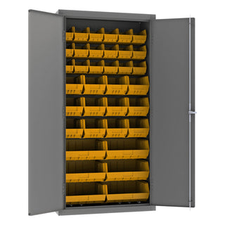 14 Gauge Welded Steel Flush Door Style Storage Cabinet with 36 Bins by Durham – Alloy Steel, Grey, Model 3602-BLP-36-95
