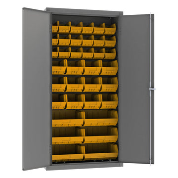 14 Gauge Welded Steel Flush Door Style Storage Cabinet with 36 Bins by Durham – Alloy Steel, Grey, Model 3602-BLP-36-95