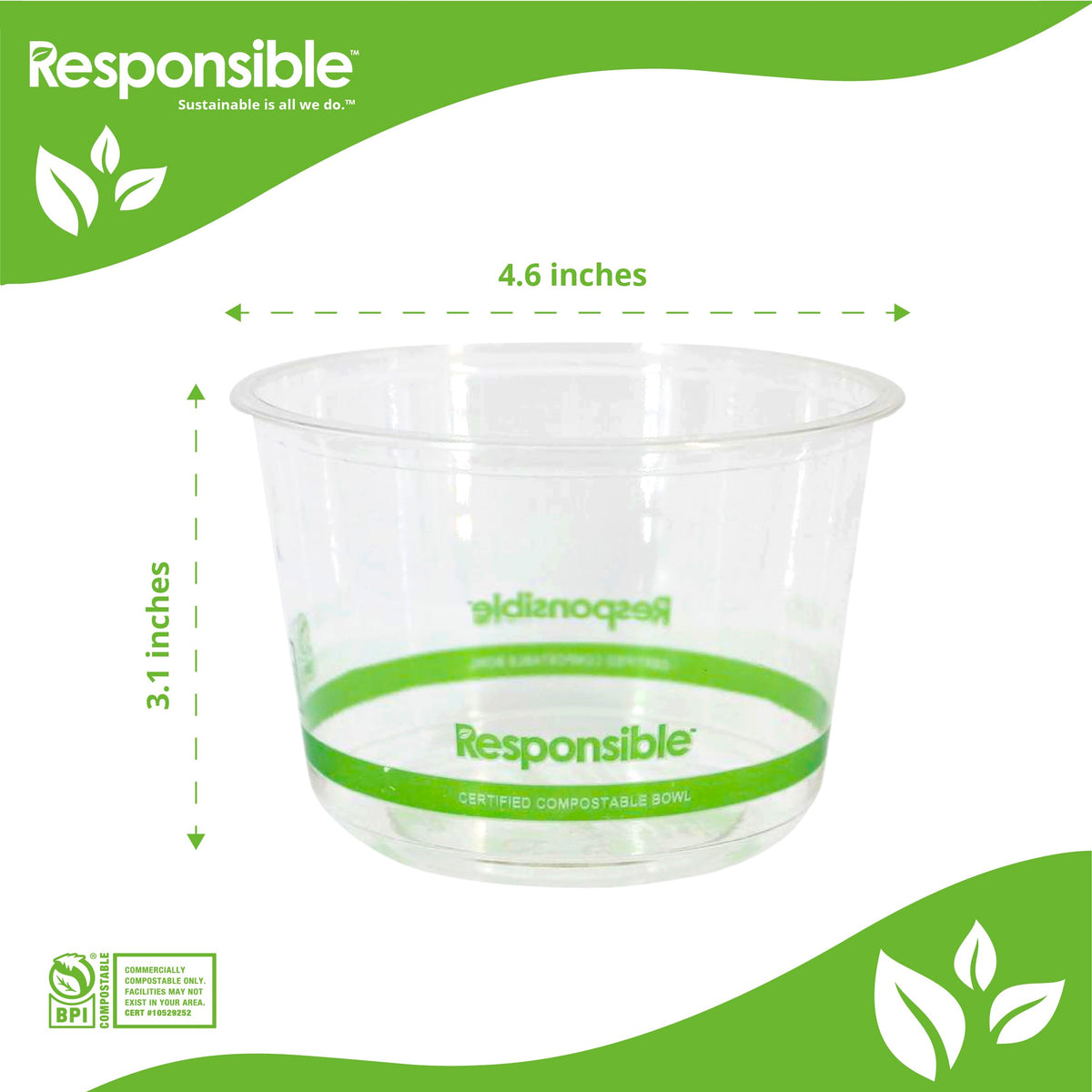 16 oz Clear Round Deli Container by Responsible Products – 16 oz, 16.0 fluid_ounces, Other, Clear, Model RP-PLARDC16-117-500