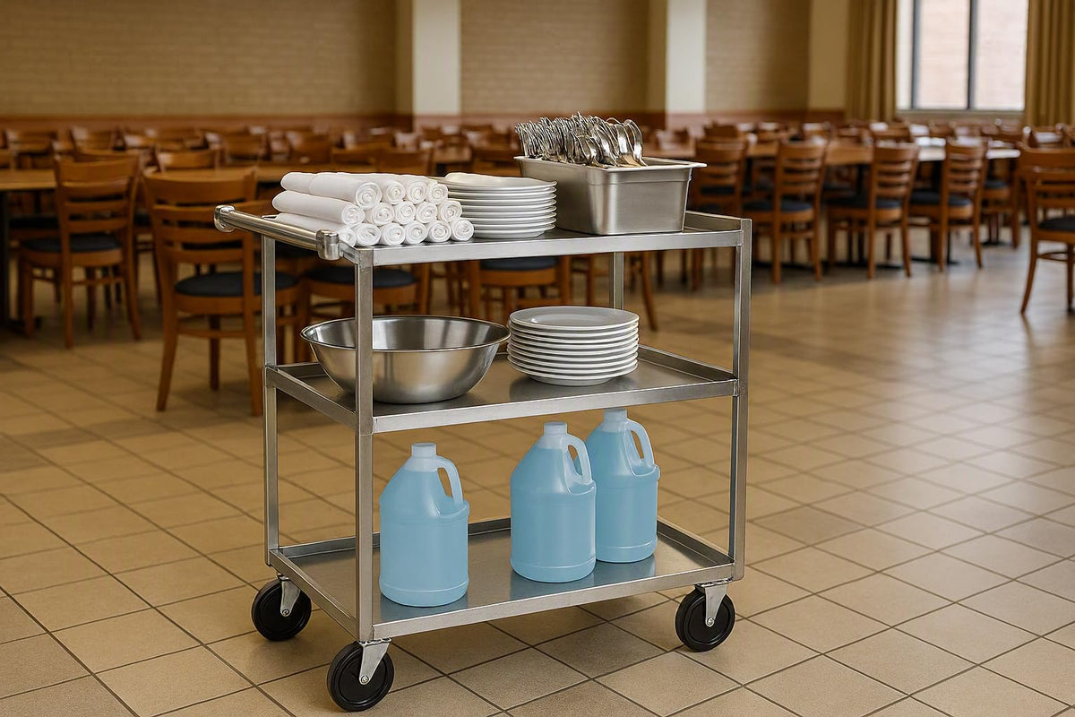 Utility Cart by HUBERT – Stainless Steel, Silver, Model ENC322SS