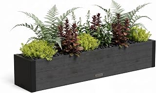 Mayne Vista 48in Rectangular Window Box Planter, Charcoal | All season, Fade resistant, Mounting brackets included, Woodgrain finish, Built-in overflow, 10-year warranty