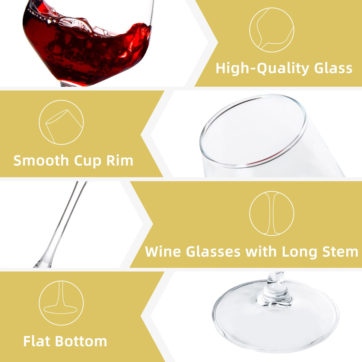Shyrc Wine Glasses, 12oz Clear with Long Stem, Set of 12