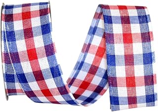 Reliant Ribbon Check Americana Wired Edge Rd Ribbon, 1-1/2 Inch X 10 Yards, Multi