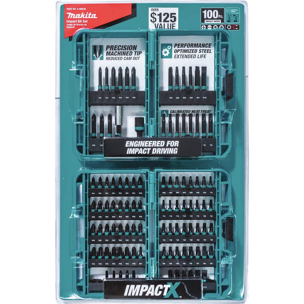 Impactx 100 Pc. Driver Bit Set by Makita – One Size, Alloy Steel, Multicolor, Model E-00038