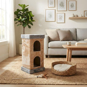 Pressed Wood Cat House with Sisal Scratching Carpet by Bison Pets – Engineered Wood, Beige