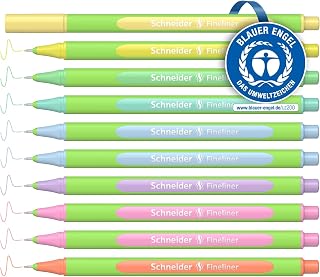 Schneider 191090 Line-Up Pastel Fineliner (Line Width 0.4 mm, Made of Bio-Based Plastic, Awarded with The Blue Angel) Pack of 10, Assorted