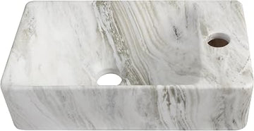 JONATHAN Y Felix 15" Wall Mounted Sink, Right Faucet, Grey Marble Effect