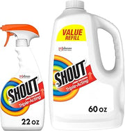 SHOUT Active Enzyme Spray and Wash Stain Remover Fabric Routine Bundle, Includes 22oz Prewash Reusable Bottle Trigger Spray + Prewash 60oz (1.7L) Refill, Laundry Stain Remover