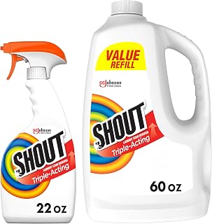 SHOUT Active Enzyme Spray and Wash Stain Remover Fabric Routine Bundle, Includes 22oz Prewash Reusable Bottle Trigger Spray + Prewash 60oz (1.7L) Refill, Laundry Stain Remover