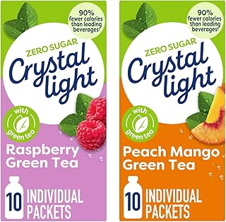 Crystal Light Green Tea Variety Pack Drink Mix – Peach Mango Green Tea On-The-Go (10 CT) & Raspberry Green Tea On-The-Go (10 CT), Sugar-Free Powdered Beverage Mix (1 Ea.) (Variety Pack)