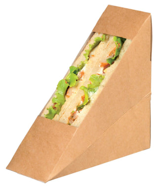 PacknWood - 209KCK5212 - Triangle-Shaped Boxes - Kraft Double Sandwich Box with Window - Paper Sandwich Box Triangle - Kraft 