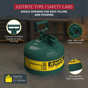Justrite Blue / 2.5 Gallon / Type I Cans