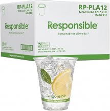 Responsible Products Clear Cold Cup, Certified Compostable and Made from 100% American Biobased Materials, No-PFAS Added & BPA-Free (12 oz Cups (1000 Count))