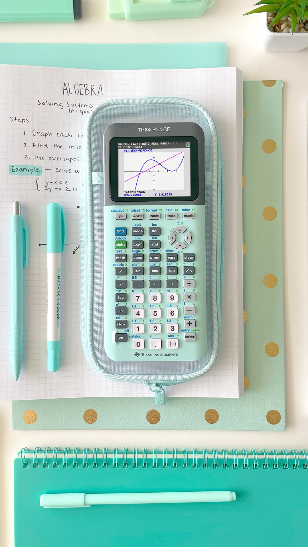 TI-84 Plus CE Graphing Calculator by Texas Instruments – Small, Plastic, Measure Mint, Model 84PLCE/TBL/1L1/AB