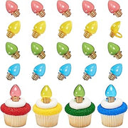 DecoPac Light It Up Cupcake Rings, 24 Christmas Tree Lights Cupcake Toppers For Festive Parties & Celebrations, Food Safe Cake Toppers – 24 Pack