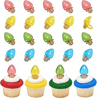 DecoPac Light It Up Cupcake Rings, 24 Christmas Tree Lights Cupcake Toppers For Festive Parties & Celebrations, Food Safe Cake Toppers – 24 Pack