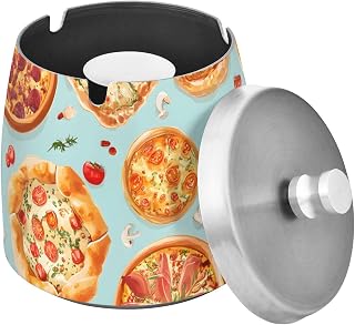 Pizzas Pattern Splash Ashtray with Lid, Outdoor Ashtrays for Patio