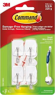 Command Small White Wire Hooks, 4 Hooks, 5 Strips